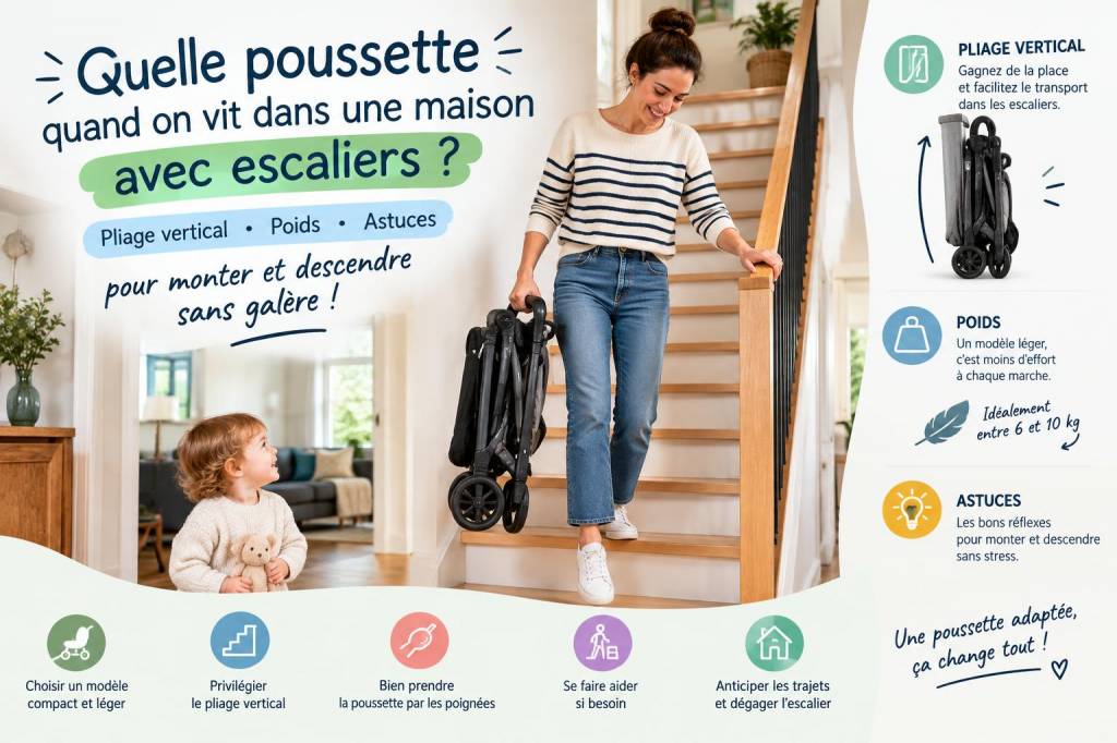 Quelle poussette quand on vit dans une maison avec escaliers : pliage vertical, poids et astuces pour monter et descendre sans galère
